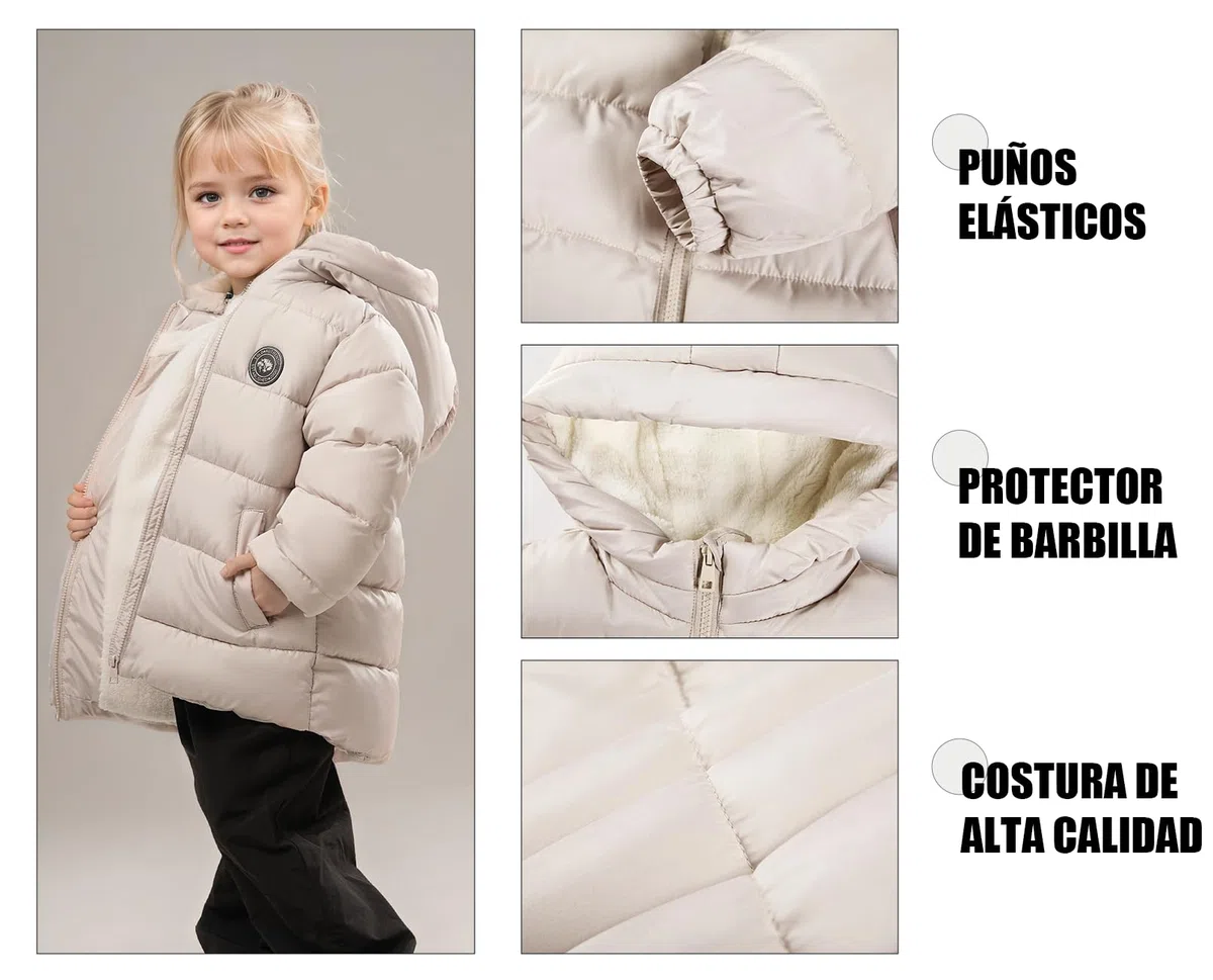 SOLOCOTE Abrigo de invierno para niñas impermeable relleno sintético forro polar capucha chaqueta acolchada