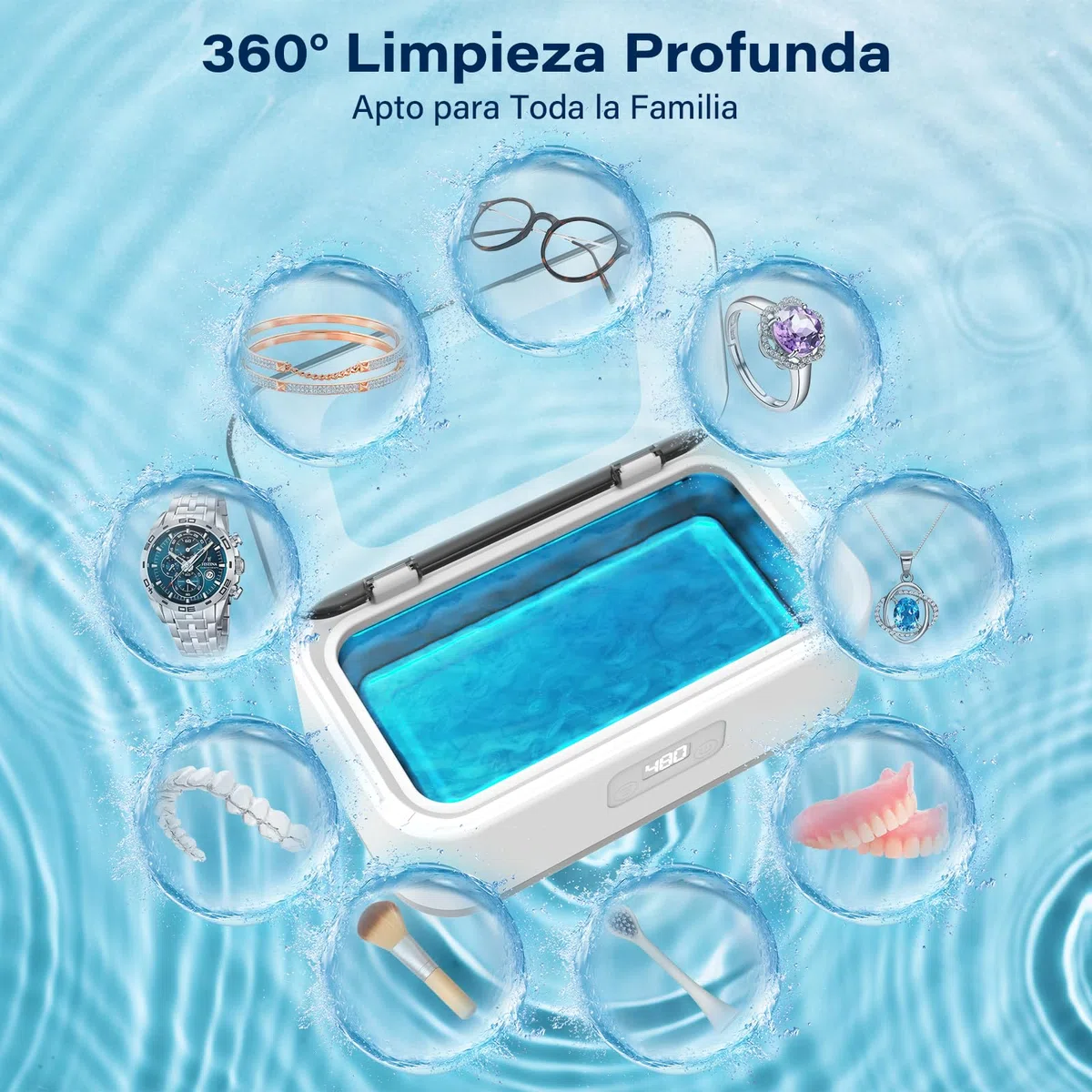 Limpiador Ultrasonidos Olubfdh,800 ml Ultrasonidos Limpieza,49000 HZ Limpiador Ultrasónico Joyas con 5 Modos de Tiempo para Relojes,Joyas,Joyas,Anillos,Relojes,Gafas,Dentaduras Postizas