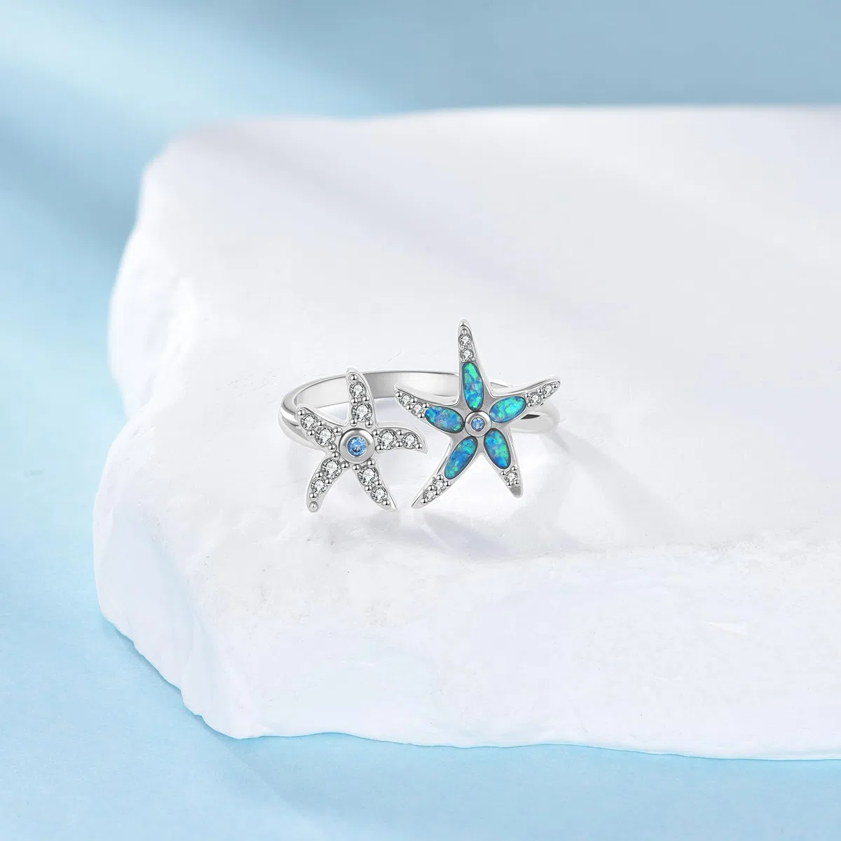 KZX Anillo de plata de ley 925 con apertura ajustable, diseño de estrella de mar, loto, tortuga marina, libélula, búho, joyería de animales, regalos para mujer, One Size, Plata de ley, Sin piedra