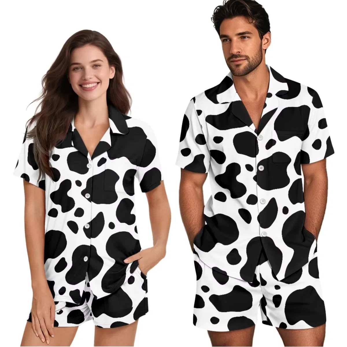Conjunto de pijama a juego para parejas, de manga corta, con botones, ropa de dormir