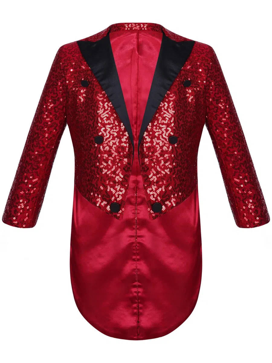 Hedmy Chaqueta Brillante de Fiesta para Niños Blazer Lentejuelas de Esmoquin con Solapa y Botones Cruzados Chaqueta de Mago 5-14 Años borgoña 5-6 años