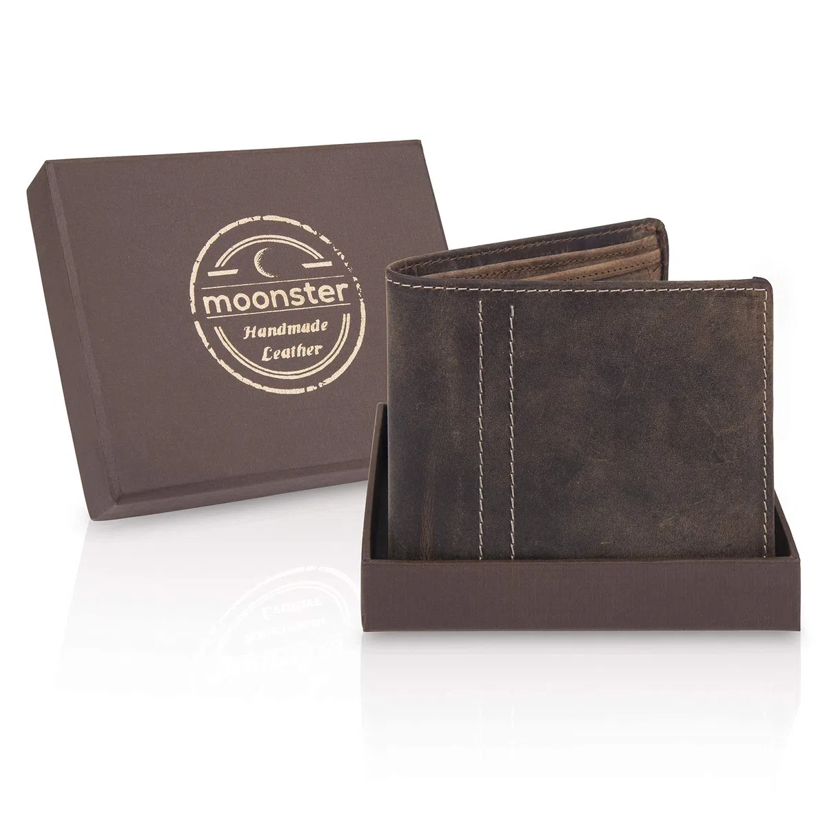 moonster Cartera de Piel con Bloqueo RFID Mantiene el Dinero y Las Tarjetas Organizadas con Fácil Acceso – Billetera para Hombre Minimalista – 100% Piel de Búfalo – Preciosa Caja Regalo