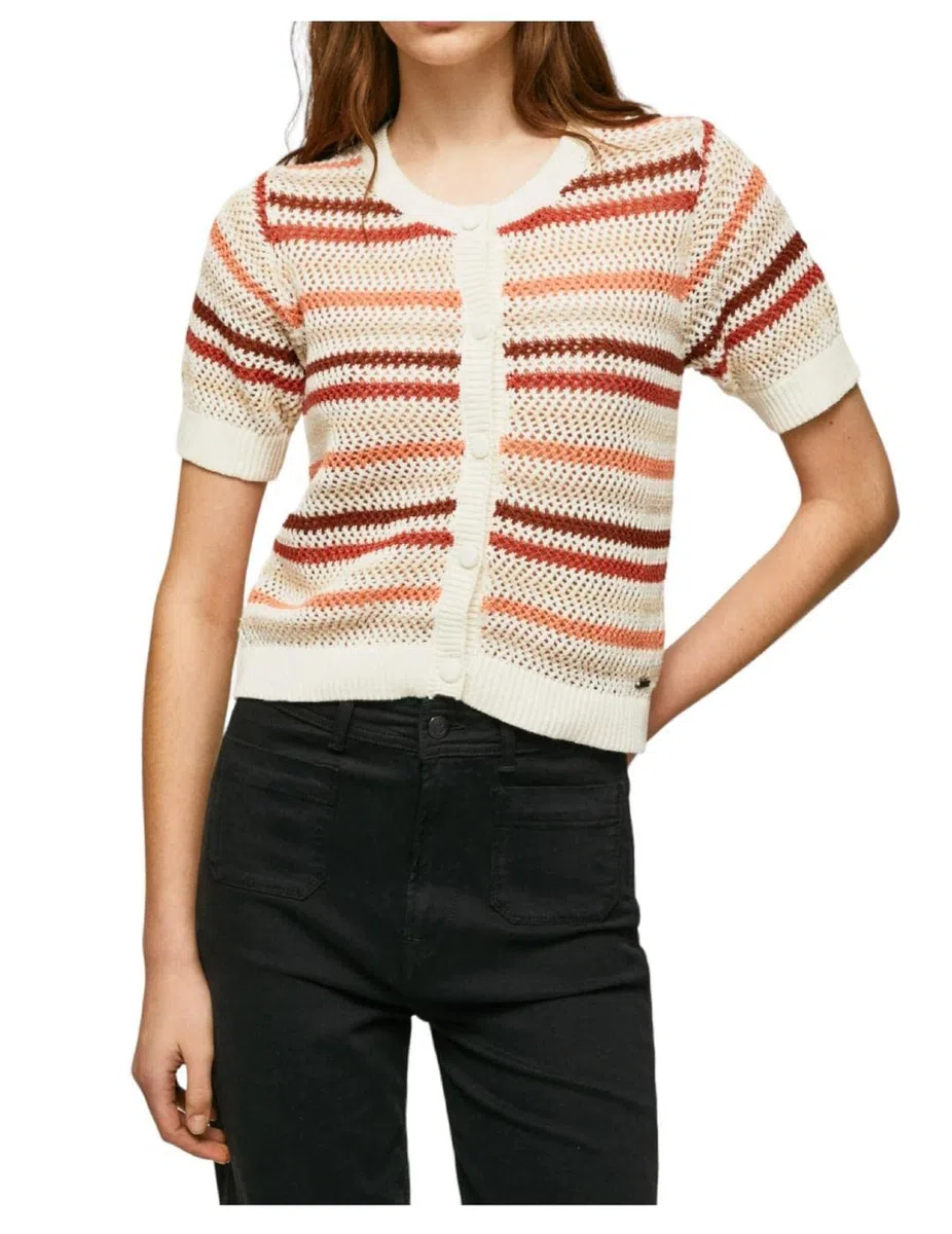 Pepe Jeans Chaqueta punto Frances, manga corta con cierre frontal de botones. Multicolor