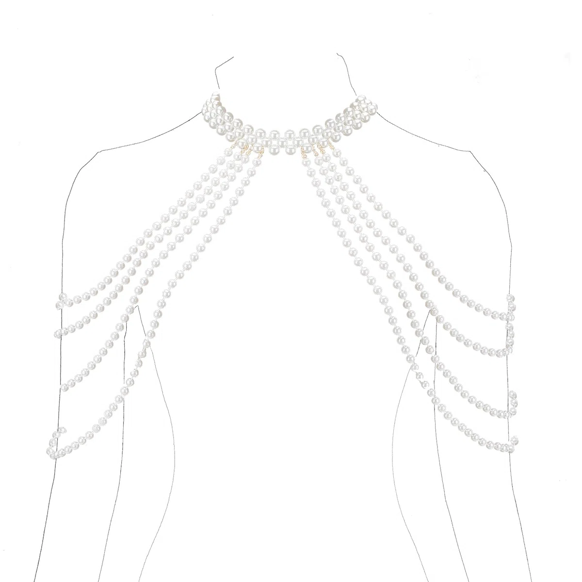 NICENEEDED Cadena de Hombro de Perlas, Collar Cadena de Brazo de Cuentas, Cadena de Cuerpo de Cadena de Sujetador de Bikini de Playa de Verano con Cadena Trasera de Hombro para Boda Nupcial