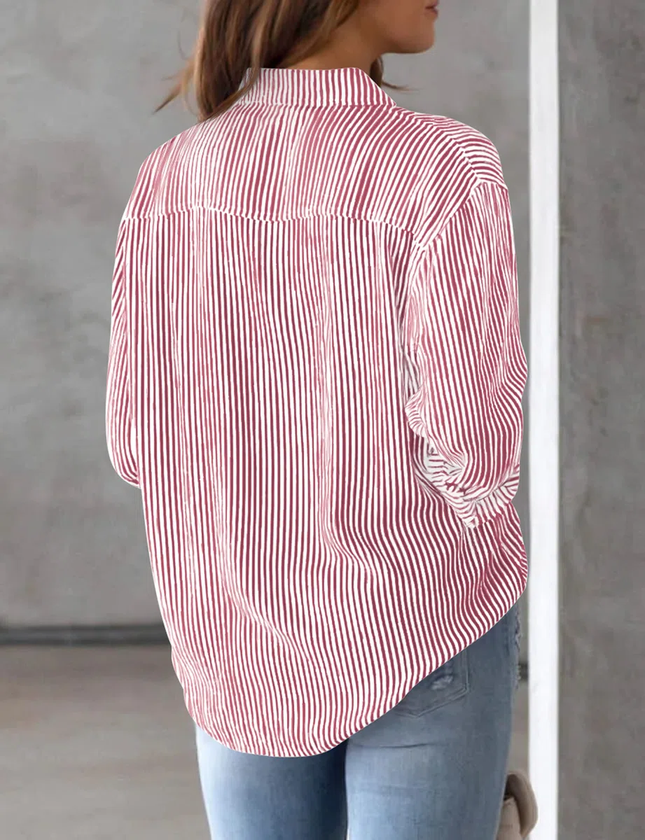 NONSAR Blusa Elegante de Mujer,de Manga Larga, a Rayas, con Botones, Informal, para Oficina, Trabajo, de algodón