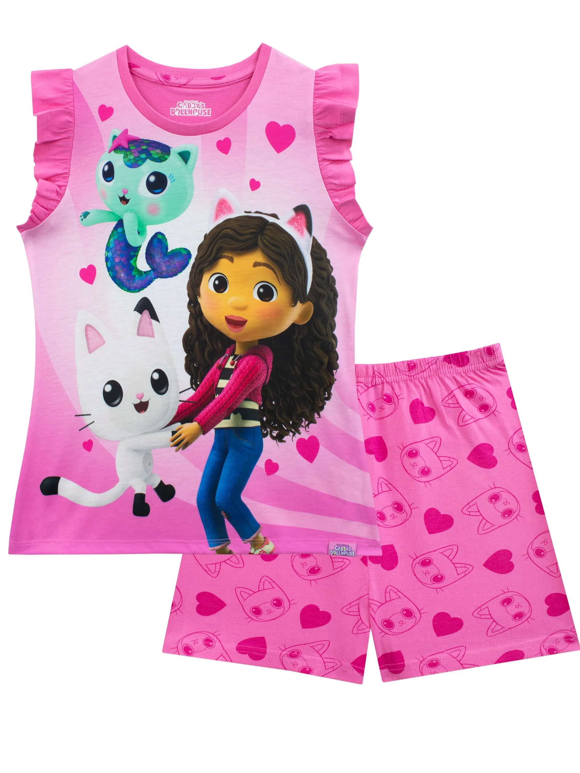 DreamWorks Girls Gabby's Dollhouse Pijama de Manga Corta con Volantes Conjunto de Pijama para niños