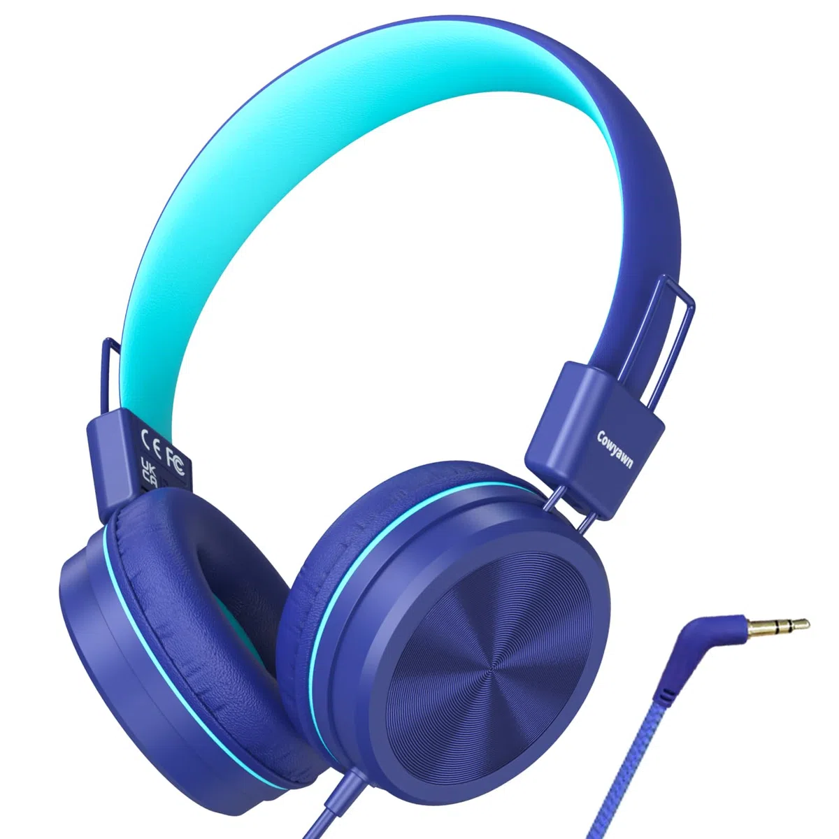 Cowyawn Auriculares para niños con limitador de Volumen Seguro de 94 dB, Auriculares Escolares con Cable para niños con diseño Ajustable y Flexible para niños y niñas, Azul