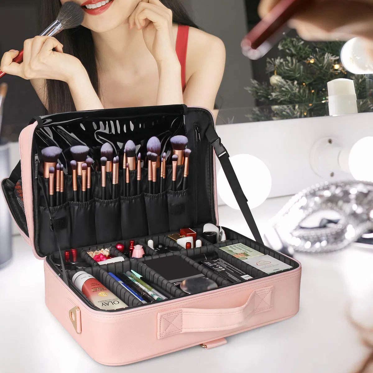 Relavel - Neceser de Viaje con divisores Ajustables para cosmética, brochas de Maquillaje, Joyas y Accesorios electrónicos