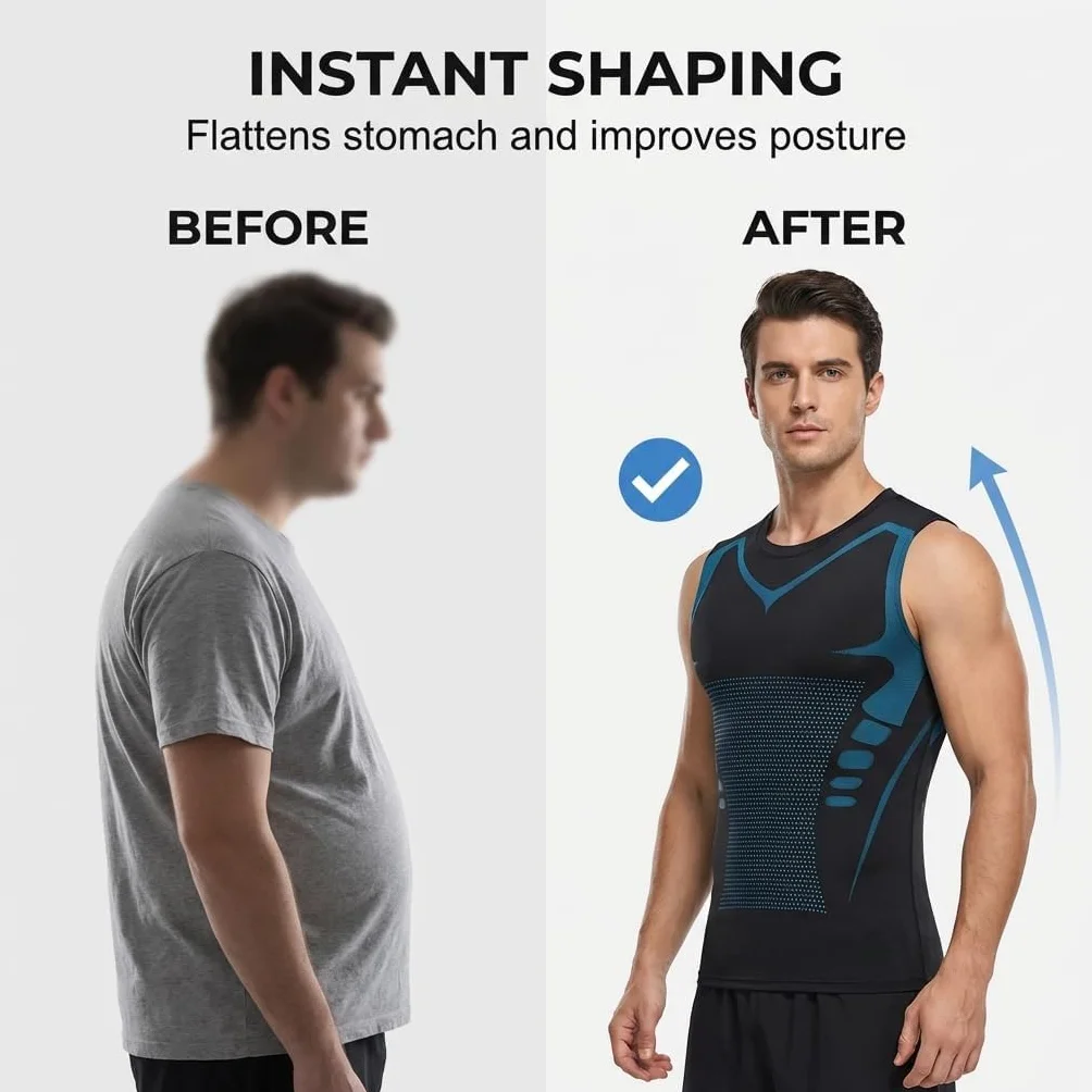 Camiseta Sin Mangas de Compresión para Hombre, Chaleco de Entrenamiento para Gym y Cross Training, Tejido Elástico Que Estiliza la Figura, Secado Rápido y Transpirable 3PC