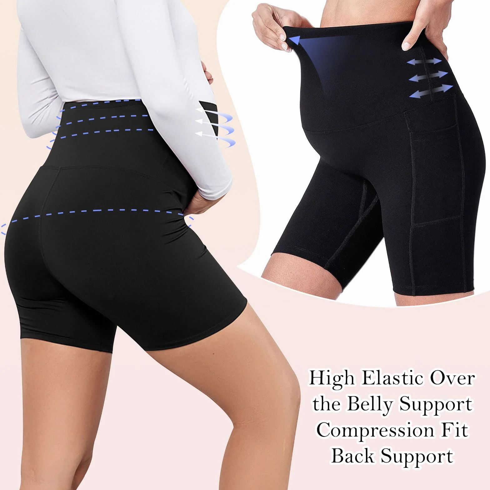 Pantalones Cortos de Maternidad para Mujeres sobre el Vientre Embarazo Pantalones Cortos de Motorista Workout Active Running Yoga Shorts