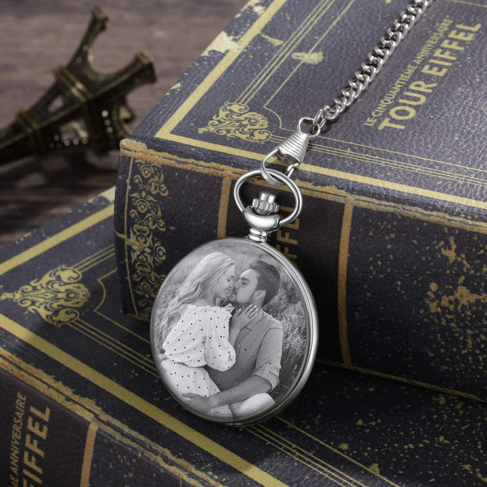 Reloj Bolsillo Personalizado con Foto Grabado Reloj Vintage Reloj Bolsillo Suave Clásico para Hombres Mujeres Regalo para Cumpleaños Aniversario Día del Padre