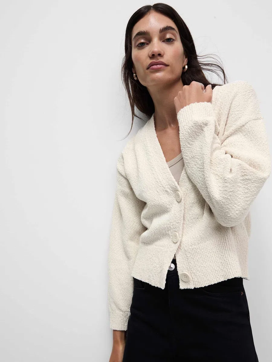 Marks & Spencer Cárdigan Cómodo de Cuello de Pico Texturizado con Alto Contenido en Algodón para Mujer, Ajuste Relajado