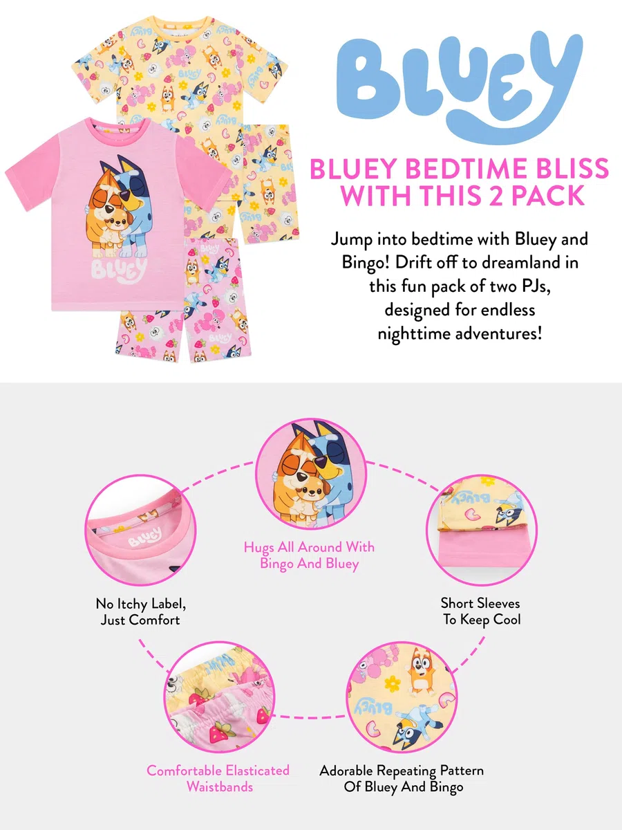 Bluey Pijama Pijamas Niñas Bingo | Paquete De 2 Pijamas Niña | Pack De 2 Pijama Niña Manga Corta