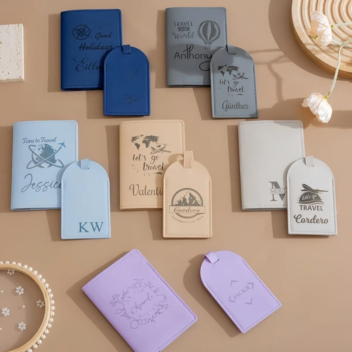 Funda De Pasaporte Personalizada Y Etiqueta De Equipaje, Billetera De Viaje Con Nombre O Iniciales para Mujeres Y Hombres, Regalos De Viaje para Parejas, Accesorio De Viaje para Luna De Miel Y Navidad