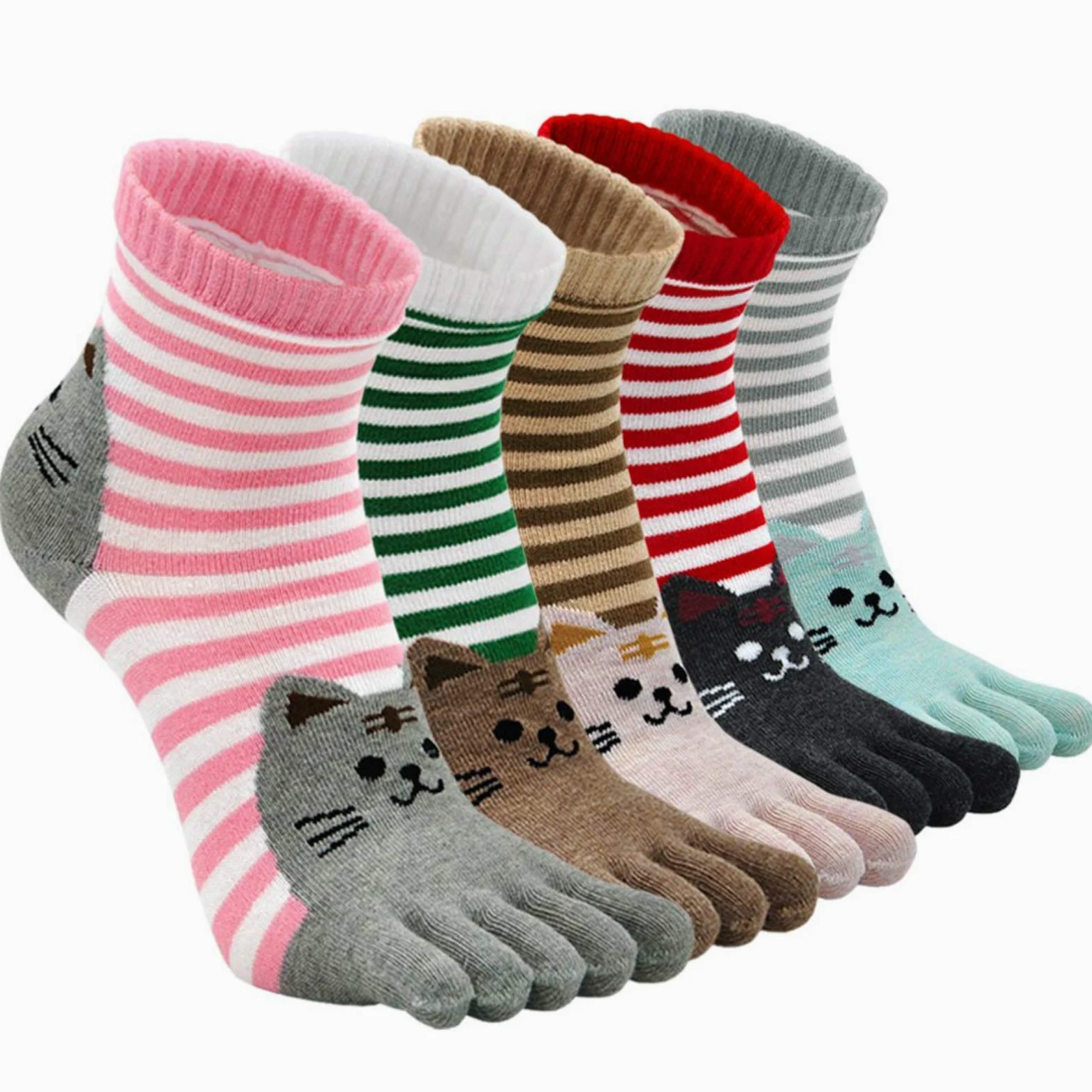 PUTUO Calcetines de Dedos Mujer de Algodón, Divertidos Animales, 36-41, 5 Pares