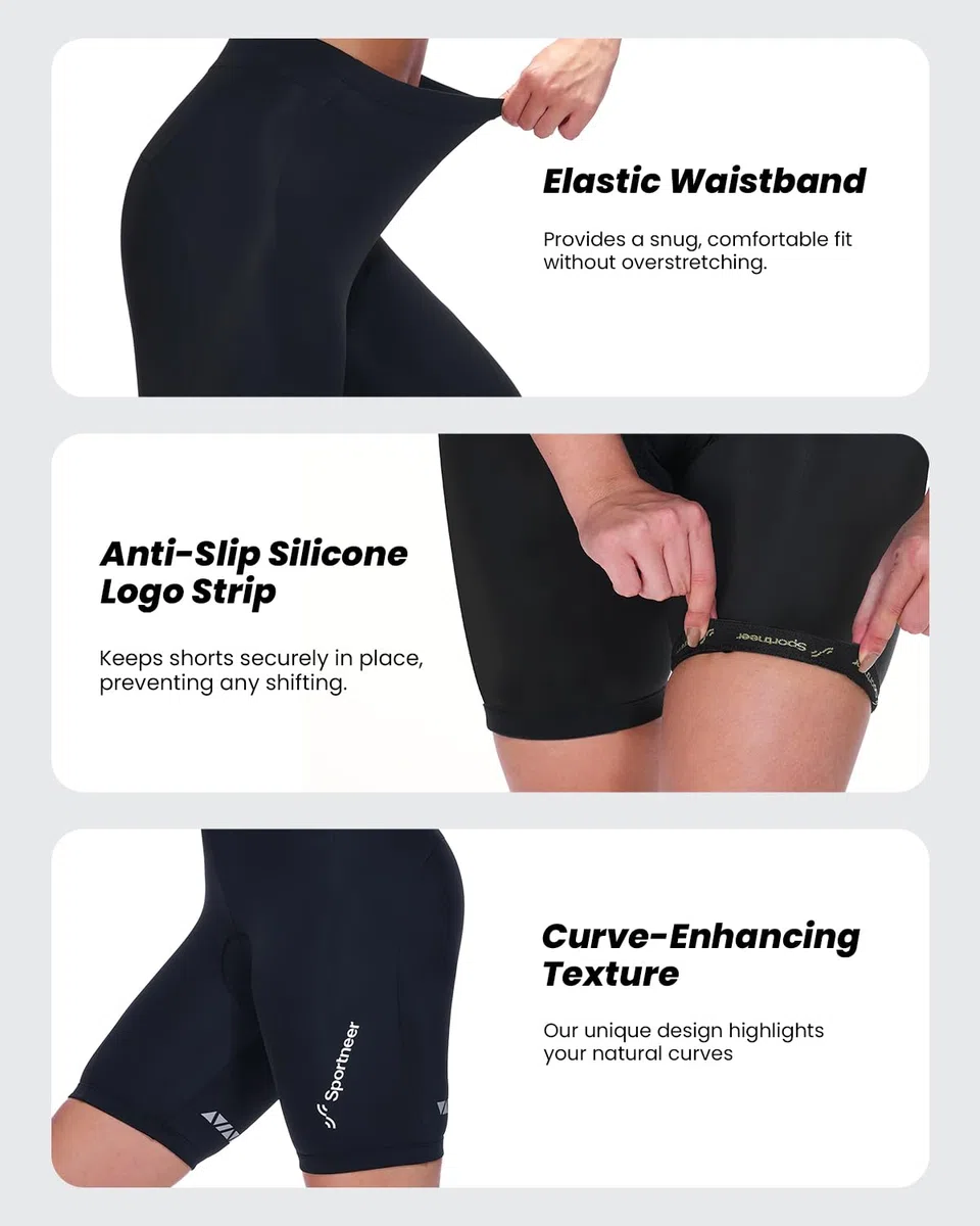 Sportneer - Pantalones Cortos de Ciclismo para Mujer, Acolchados, de Secado rápido, con Acolchado 4D, Pantalones Cortos de Deporte para Mujer, con Acolchado más Ancho y denso