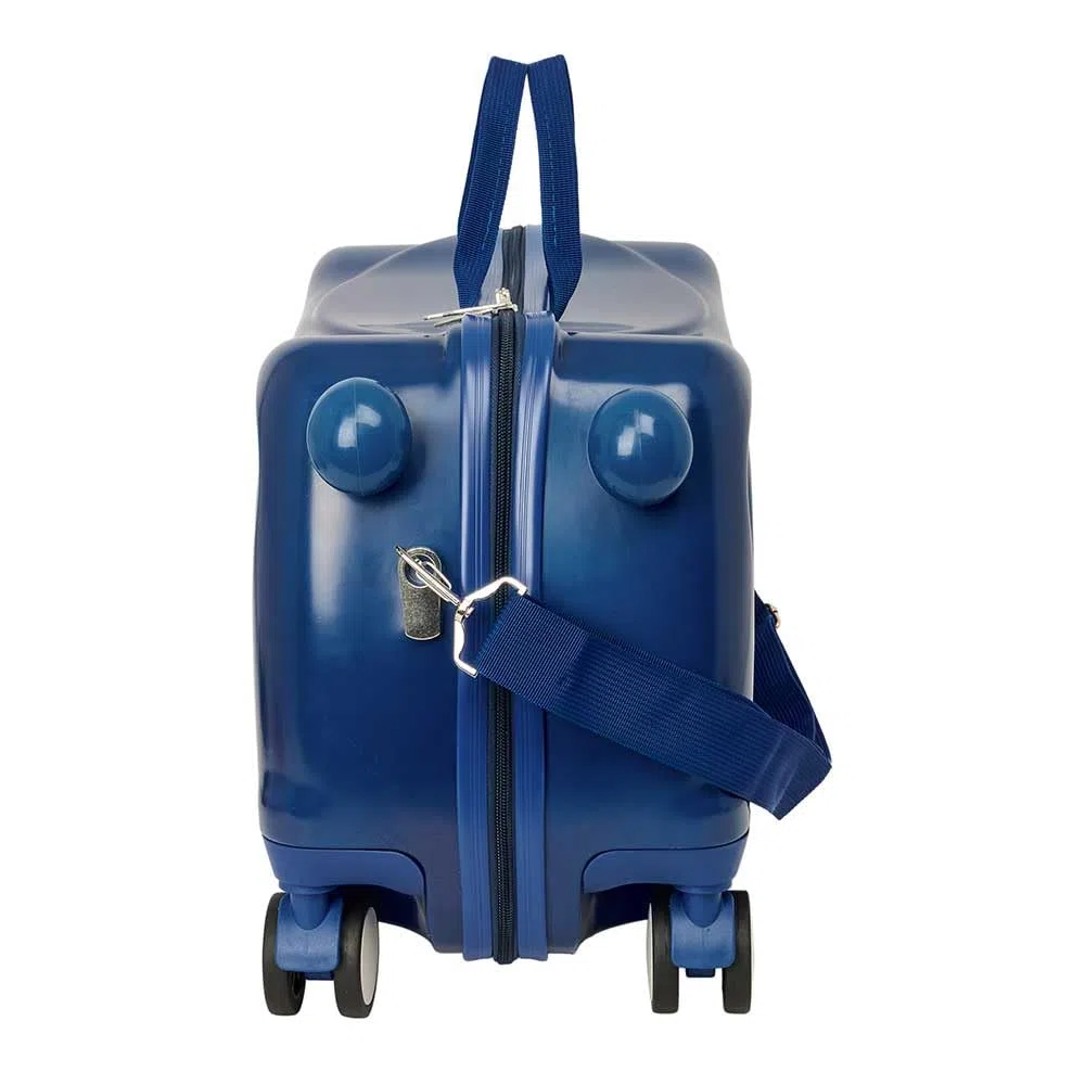Safta | Maleta Infantil con Ruedas Real Madrid, Giro Multidireccional, ABS + PC Resistente, Interior Forrado con Separador y Bolsillo con Cremallera, Bandolera, Medidas 44x21x27 cm