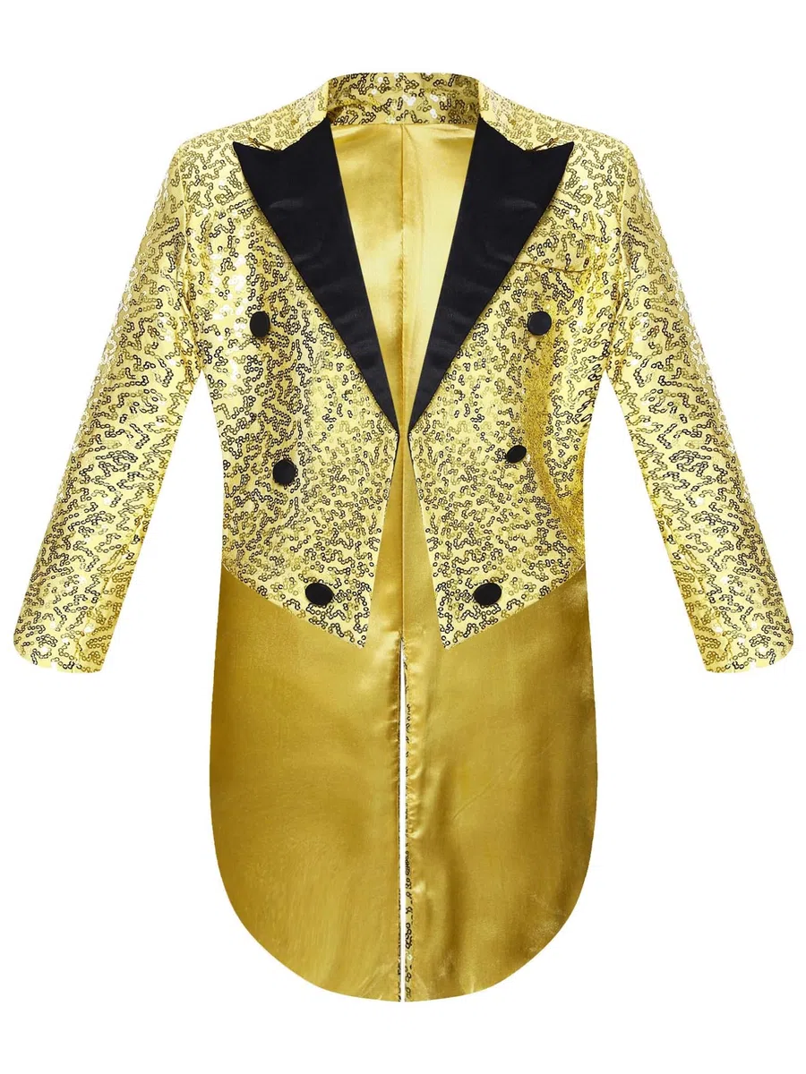 iiniim Chaqueta de Lentejuelas para Niños Blazer Brillante Manga Larga con Botón Abrigos Esmóquines Bodas Actuación Disfraz de Fiesta Carnaval