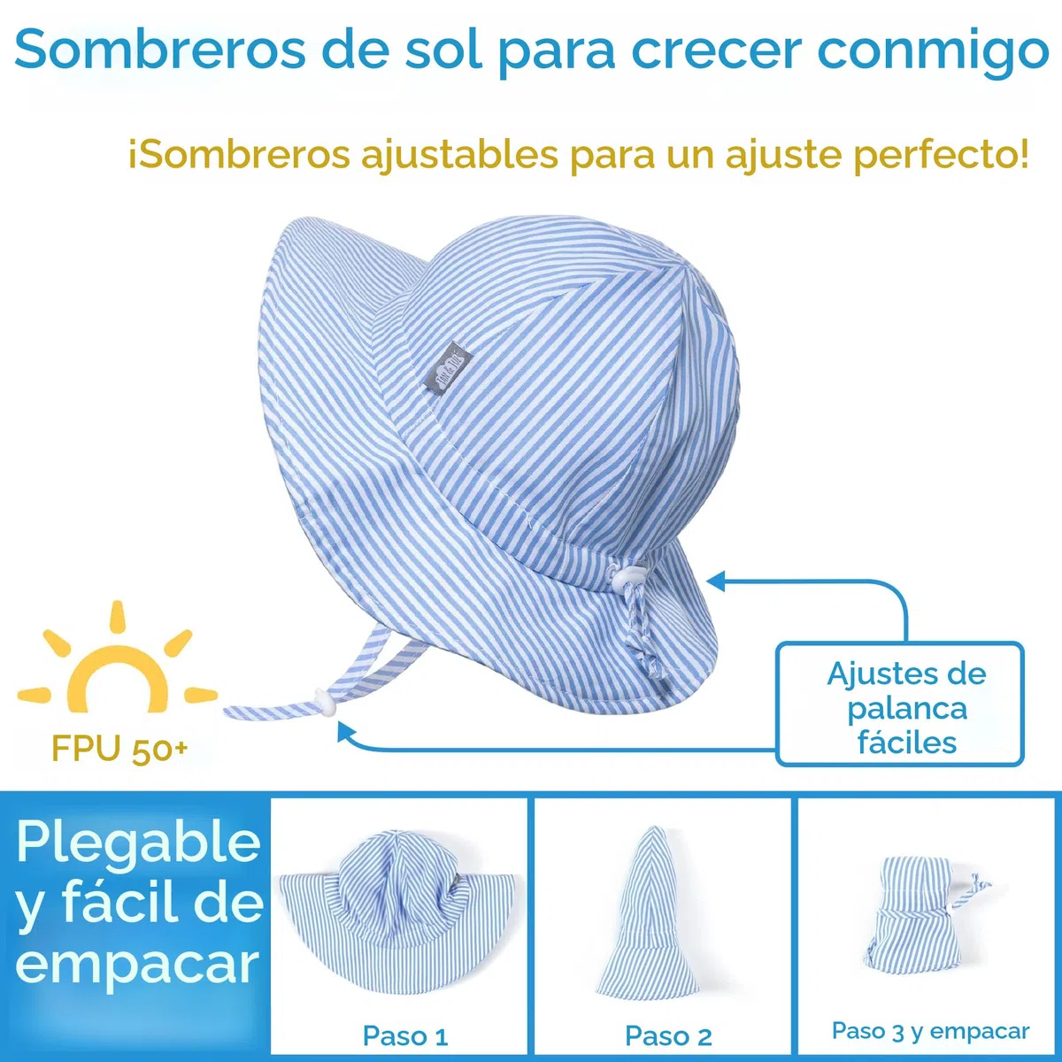 Jan & Jul Gorro solar de algodón UPF 50+ con ala ancha para niñas y niños, beige, a rayas (Beige Stripes), 0-6 Months