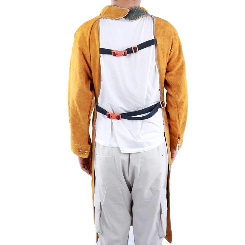 Chaquetas de Soldadura para Hombres, Delantal de Protección Laboral para Soldador de Seguridad Delantal de Soldadura Delantal de Piel de Vacuno de Soldadura Ignífuga Resistente