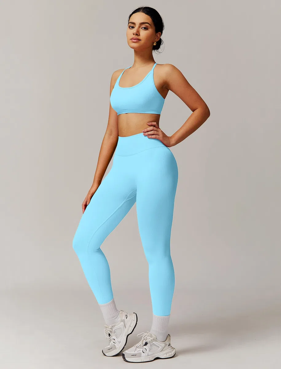 IMEKIS Conjunto de gimnasio de 2 piezas para mujer, yoga, deporte, crossback, sujetador deportivo con cintura alta, pantalones de fitness, ropa de entrenamiento, traje deportivo para correr, pilates