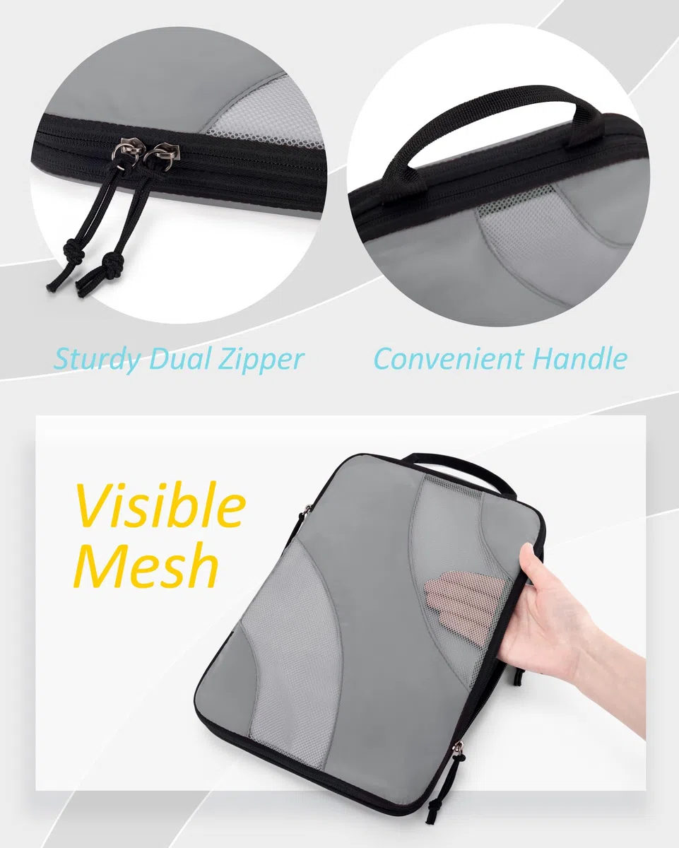 Cubo de embalaje de compresión para viajes, BAGSMART 6 Set de cubos de embalaje de viaje para maleta, bolsa organizadora de maleta de compresión, 05-gris, 6 unidades