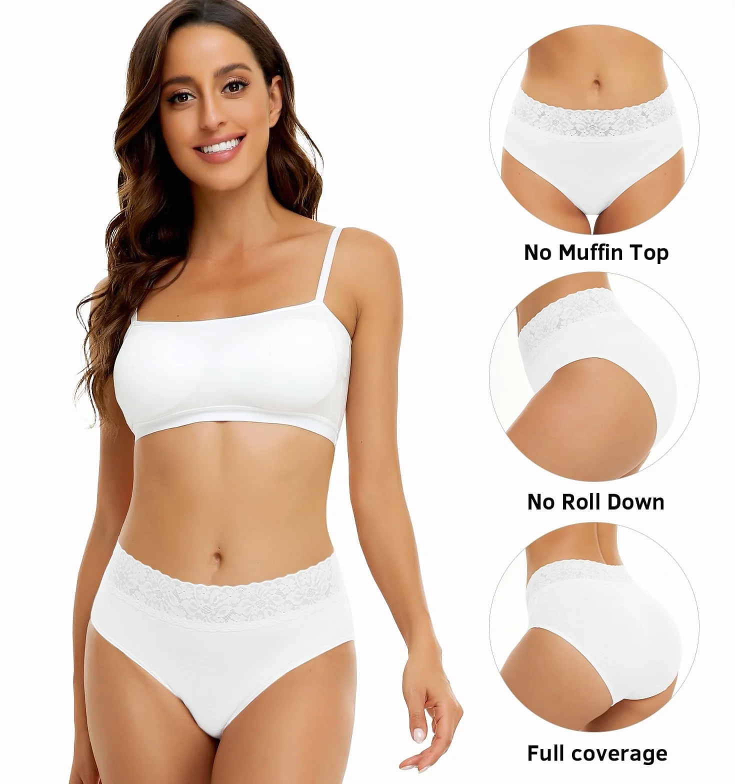 Wealurre Bragas Mujer Algodon y Encaje Braguitas Cintura Media Suaves y Cómodas Ropa Interior Pack de 5