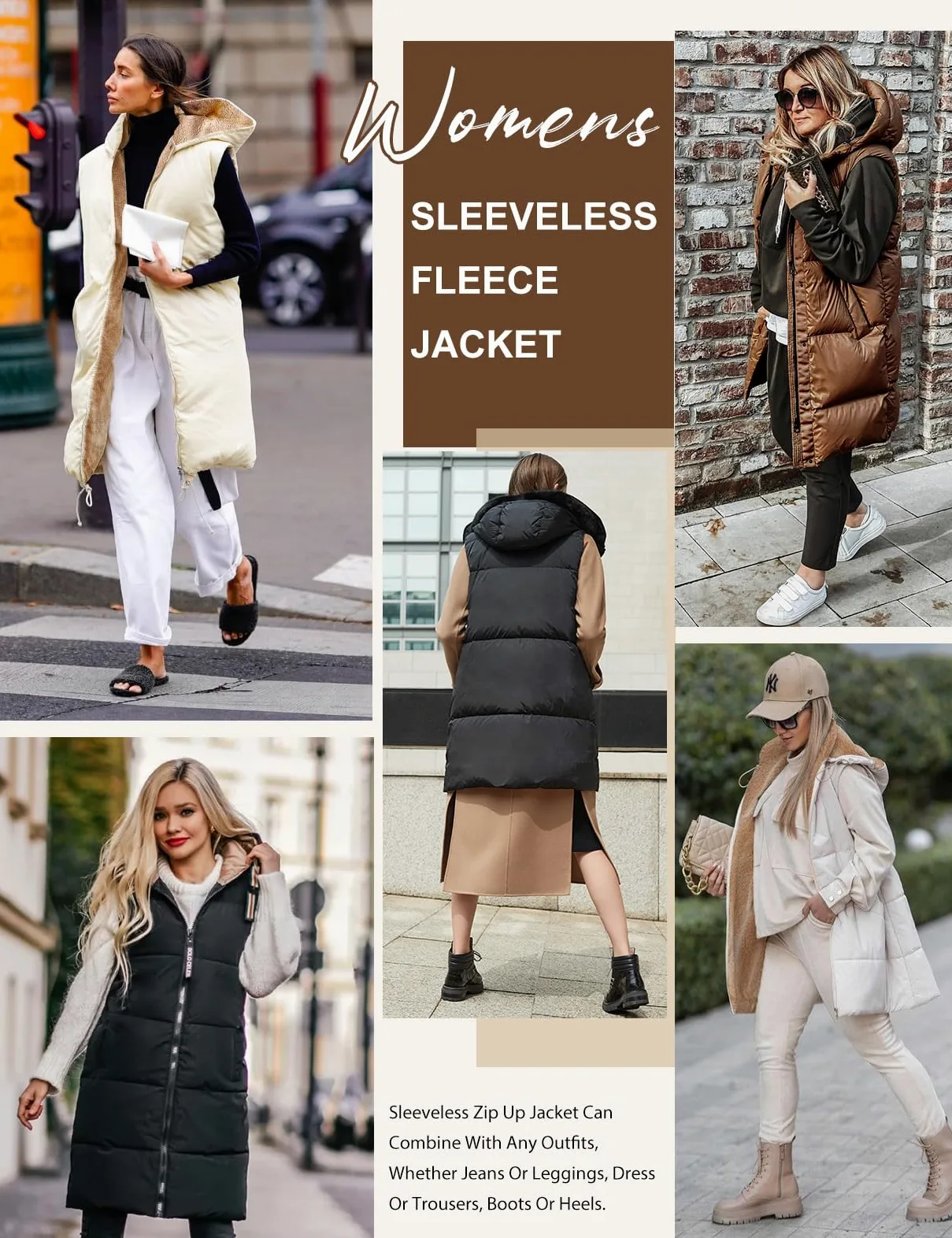 Tuopuda Chaleco Acolchado Mujer con Capucha Chaqueta de Larga Sin Mangas con Cremallera Cálidos Chaleco de Forro polar Invierno Outwear con Bolsillos
