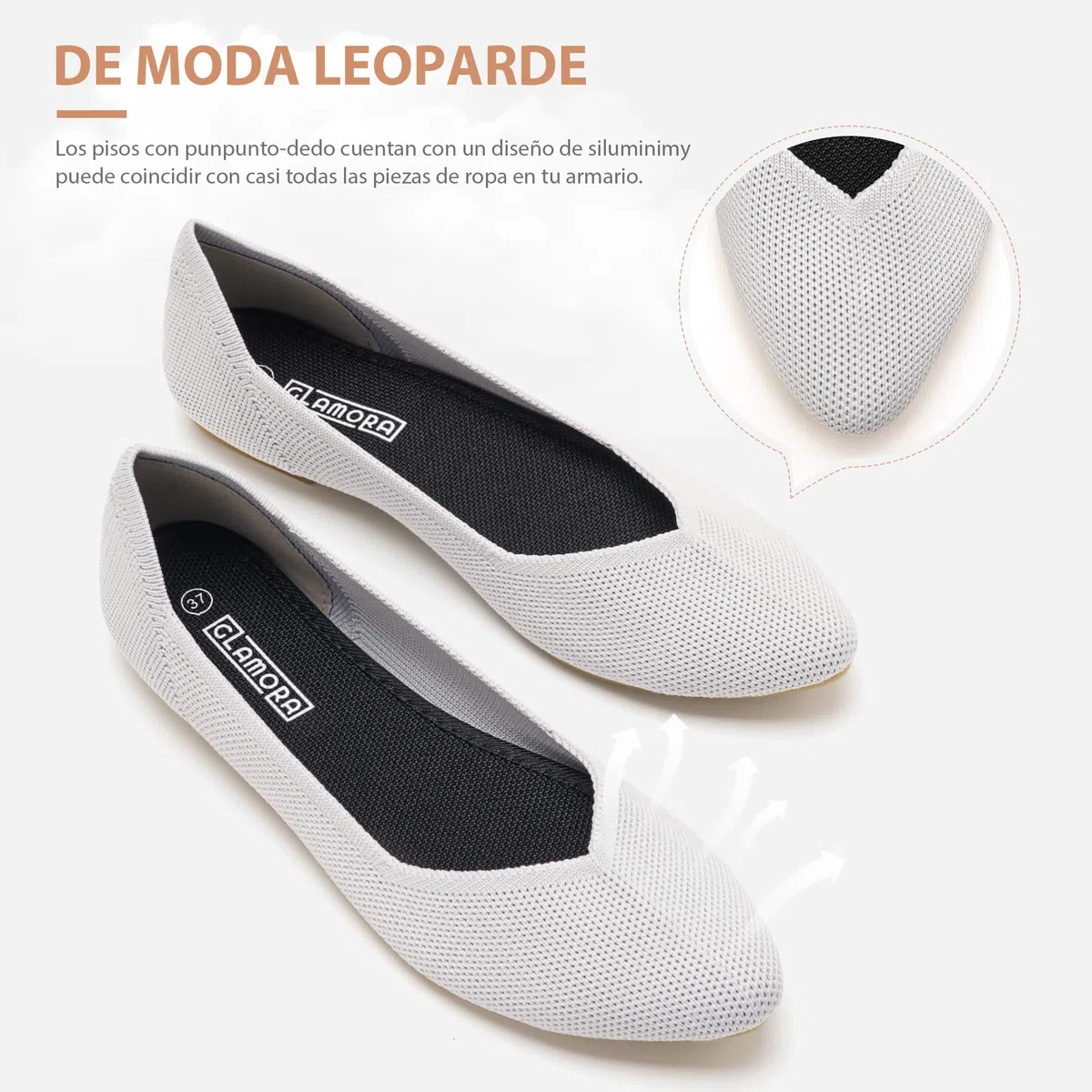 GLAMORA Bailarinas Mujer Punta Fina Manoletinas Punto Zapatos Planos Slip On Calzado Transpirable Ligero Ballet Flats Cómodos Tejido Flexible Primavera Verano