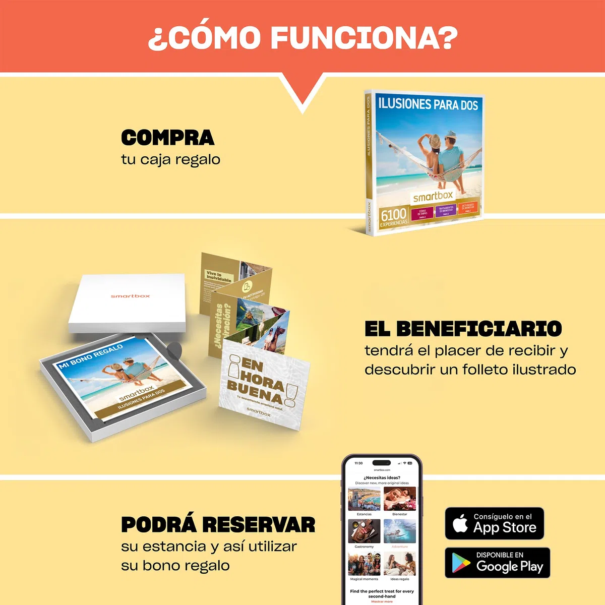 Smartbox - Caja Regalo Ilusiones para Dos - Idea de Regalo Barato - 1 Experiencia de Bienestar, Aventura o Cena para 2 Personas