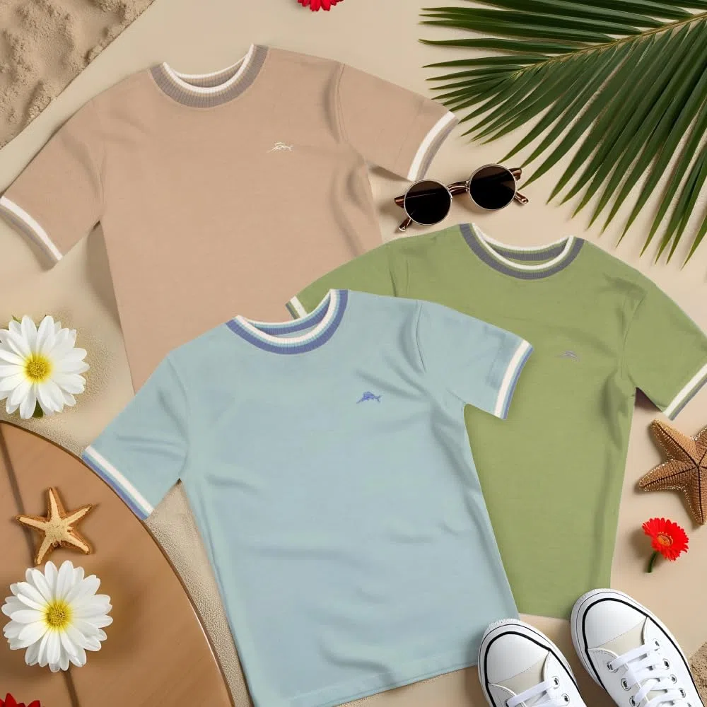Tommy Bahama Paquete de 3 camisetas de cuello redondo para niños, elegantes camisetas de manga corta para niños, adolescentes y niños pequeños