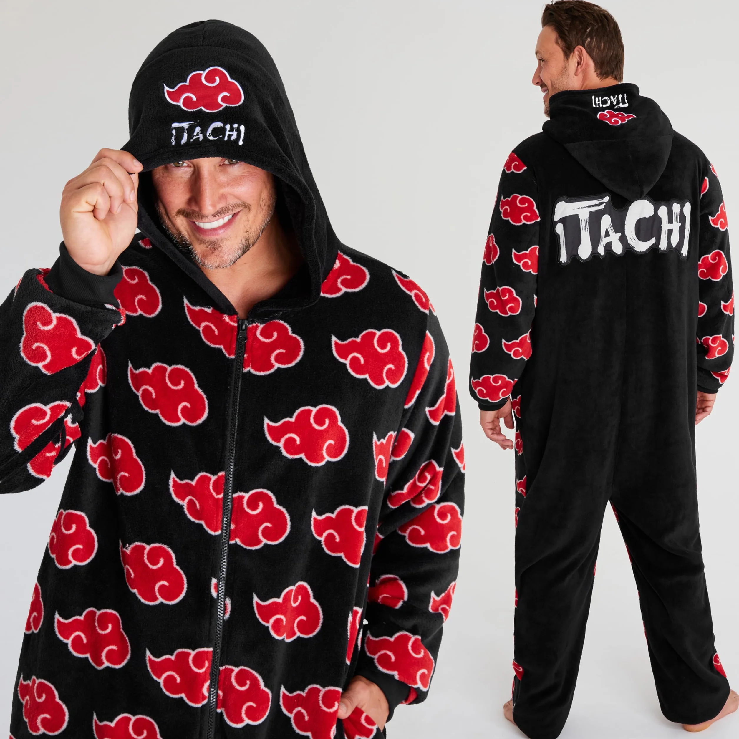 NARUTO Pijama Entero Hombre Invierno, M-3XL, Mono Polar Anime con Capucha y Cremallera, Regalos Anime Hombres y Adolescentes