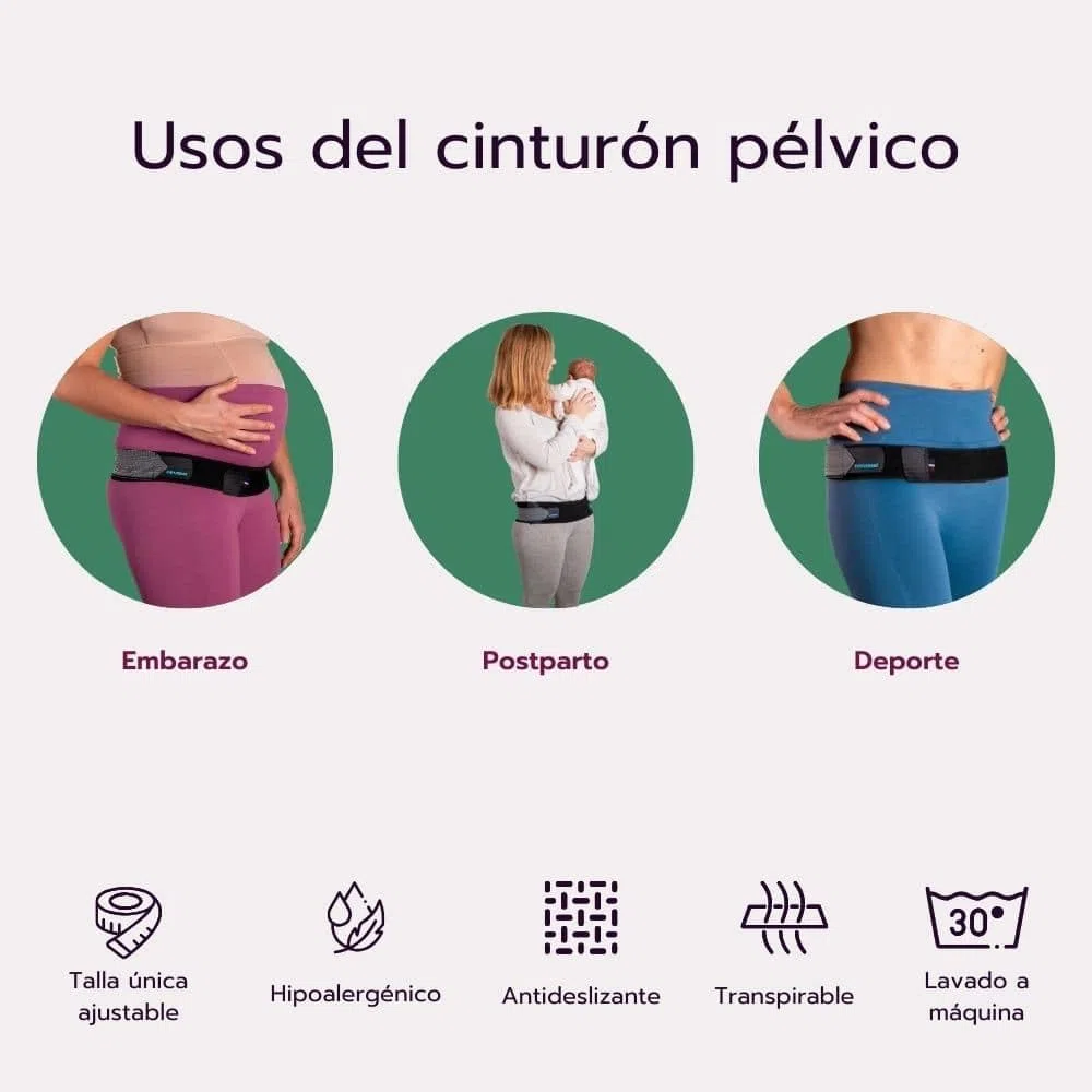 Cinturón pélvico mujer embarazo. Faja Lumbar postura correcta. Cinturón de Maternidad by Physiomat. Hecho en material muy elástico y ajustable, sujeción firme. Talla única. 120x8 cms.
