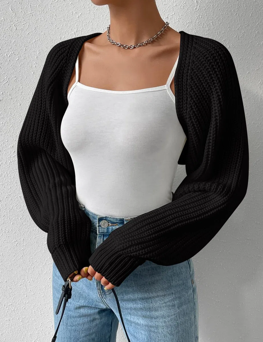 XuBa Bolero - Cárdigan corto para mujer, manga larga, color sólido, acanalado