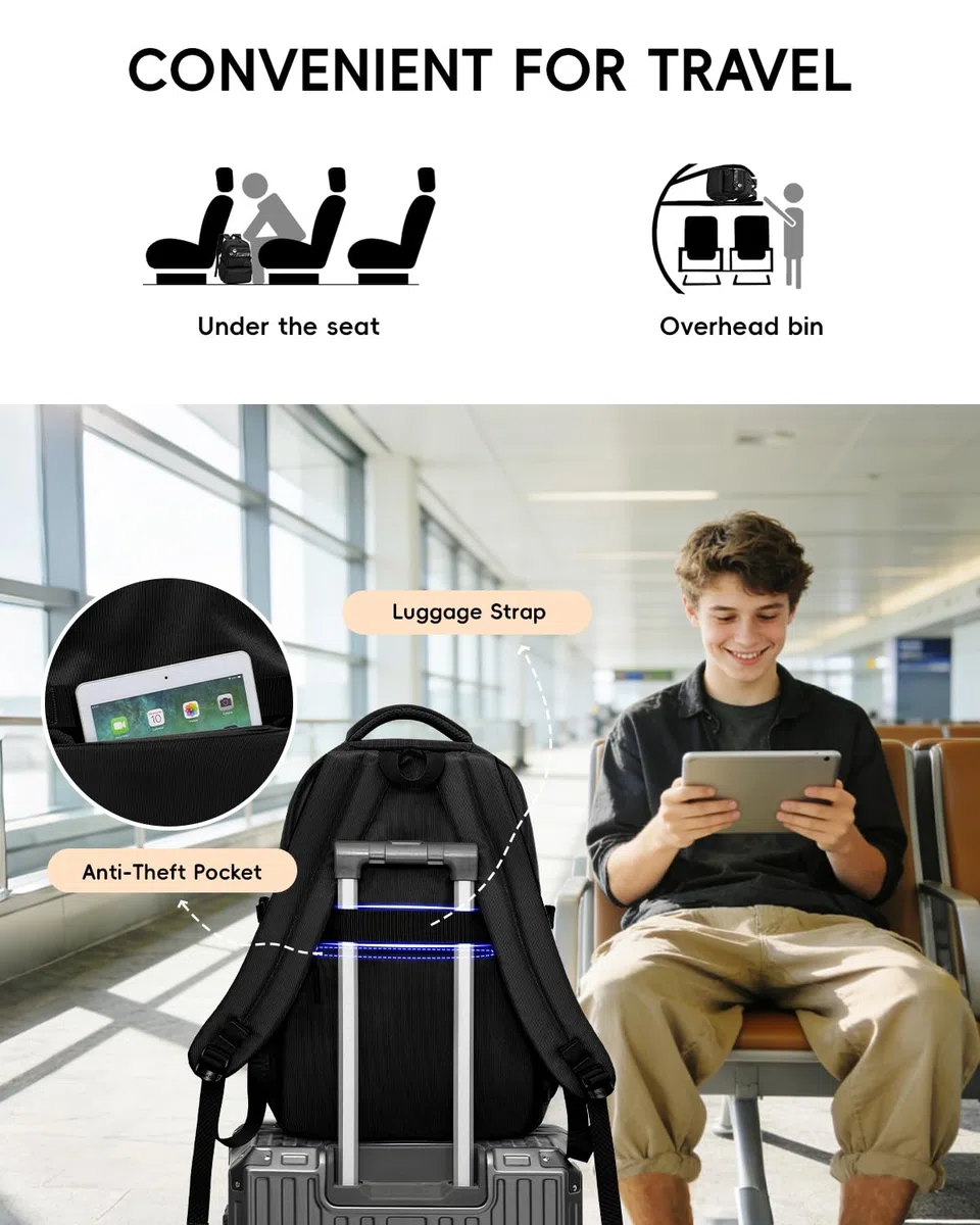 Amythe Mochila Escolar Niño Adolescente, Mochila Colegio Gran Capacidad 25L para Juveniles Chico, Mochilas Instituto Impermeable e Ligera Adaptable a Carro, Negro