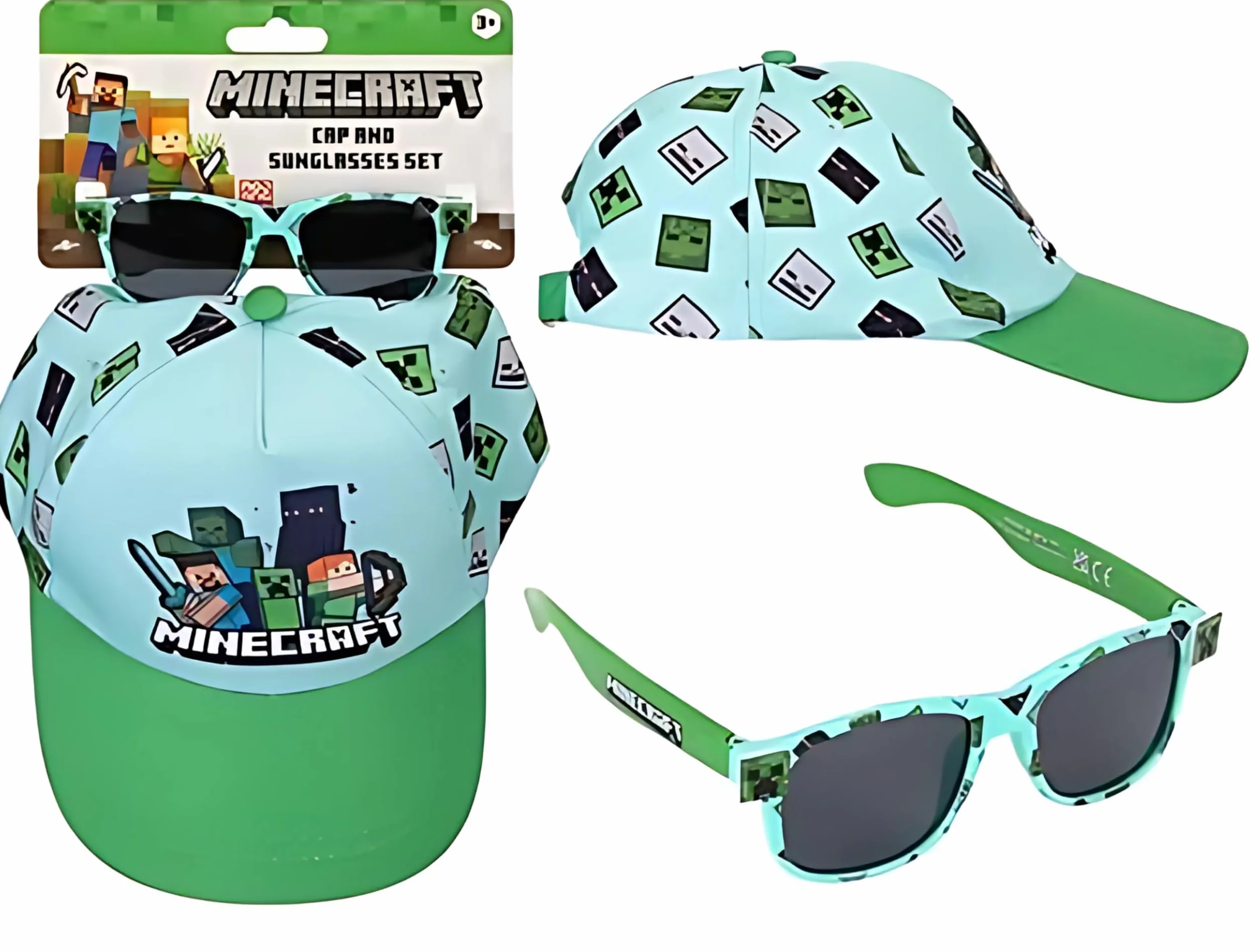 Toys & Gamers Minecraft - Juego de gorra y lentes de sol gratis, azul claro y verde, accesorios de personajes para niños