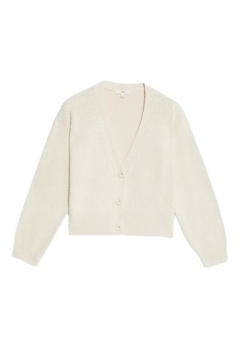 Marks & Spencer Cárdigan Cómodo de Cuello de Pico Texturizado con Alto Contenido en Algodón para Mujer, Ajuste Relajado