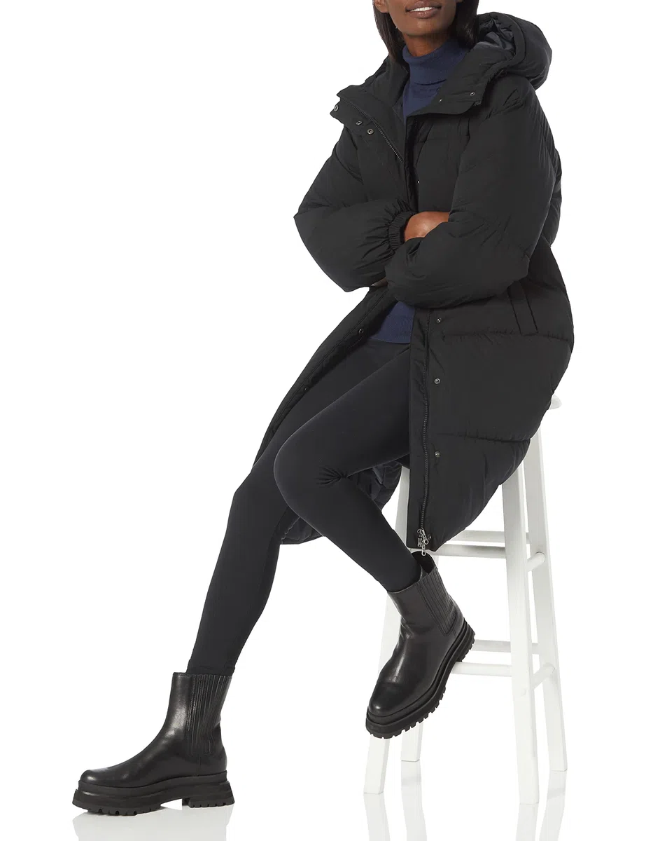 Amazon Essentials Mujer Chaqueta Acolchada Larga y de Talla Grande con Capucha (Disponible en Talla Grande)