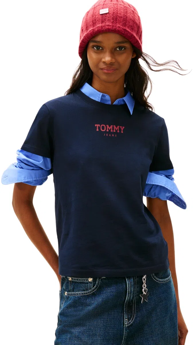 Tommy Jeans Camiseta de Manga Corta Mujer Essential con Cuello Redondo, Azul (Dark Night Navy), M