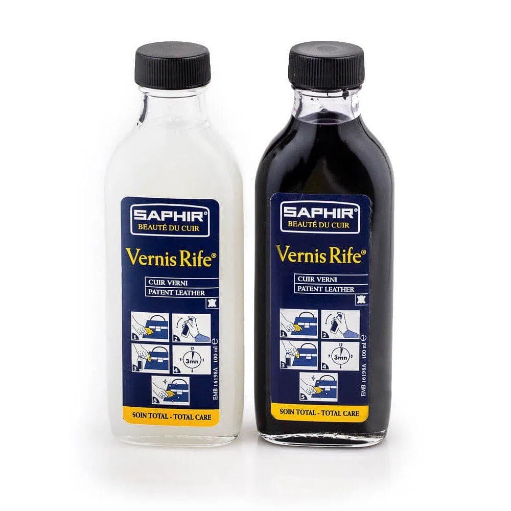 Saphir Vernis Rife 100 ml – Limpiador y abrillantador para cuero charol negro | Protege contra grietas y marcas | Brillo intenso sin siliconas | Con gamuza de aplicación