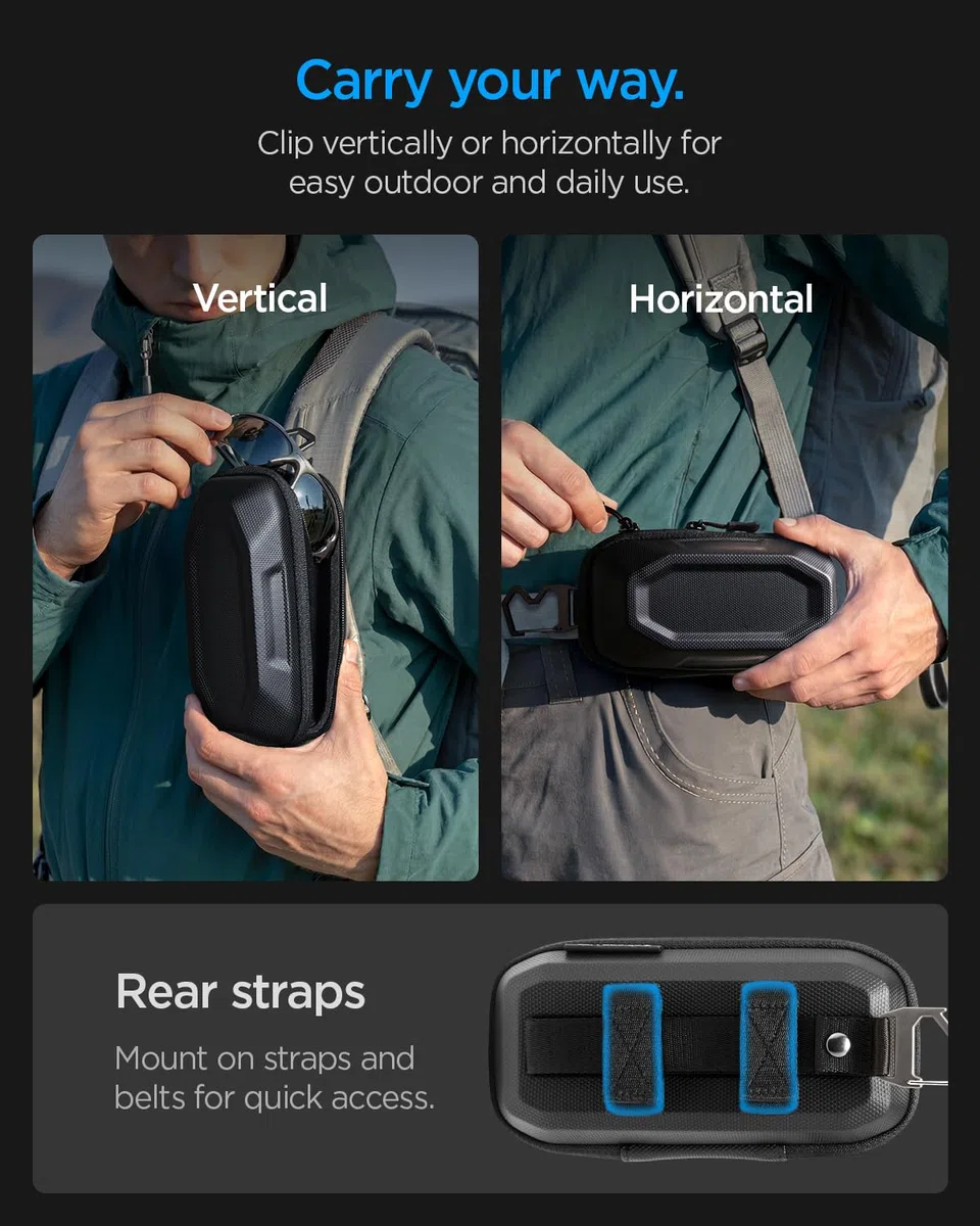 Spigen LIFE Lock Fit Funda para Gafas de Sol Resistente, Estuche Protector Rígido de EVA con Mosquetón Abrebotellas - Negro