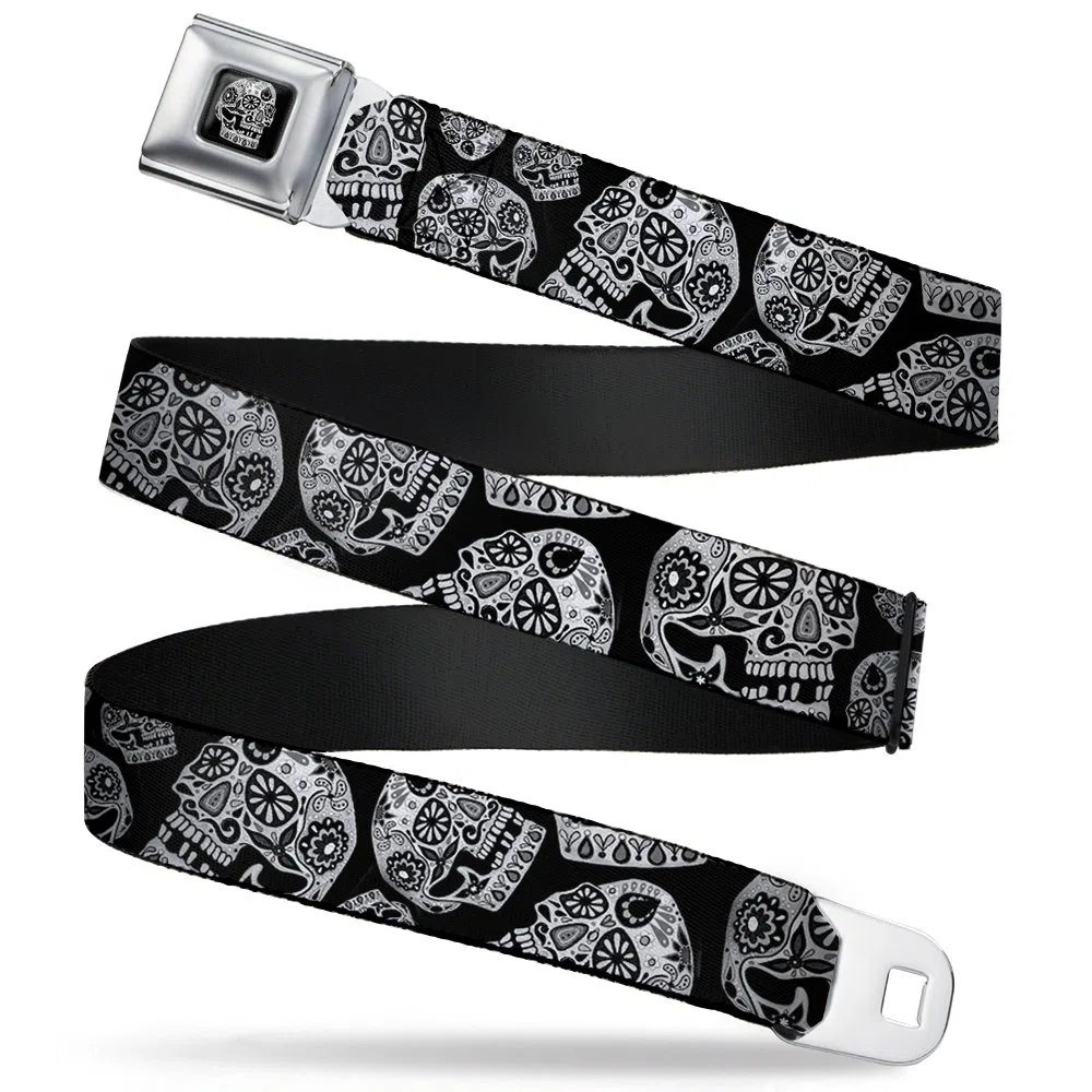Azúcar Calaveras Thaneeya cinturón de seguridad cinturón polvo de vida, color negro y blanco