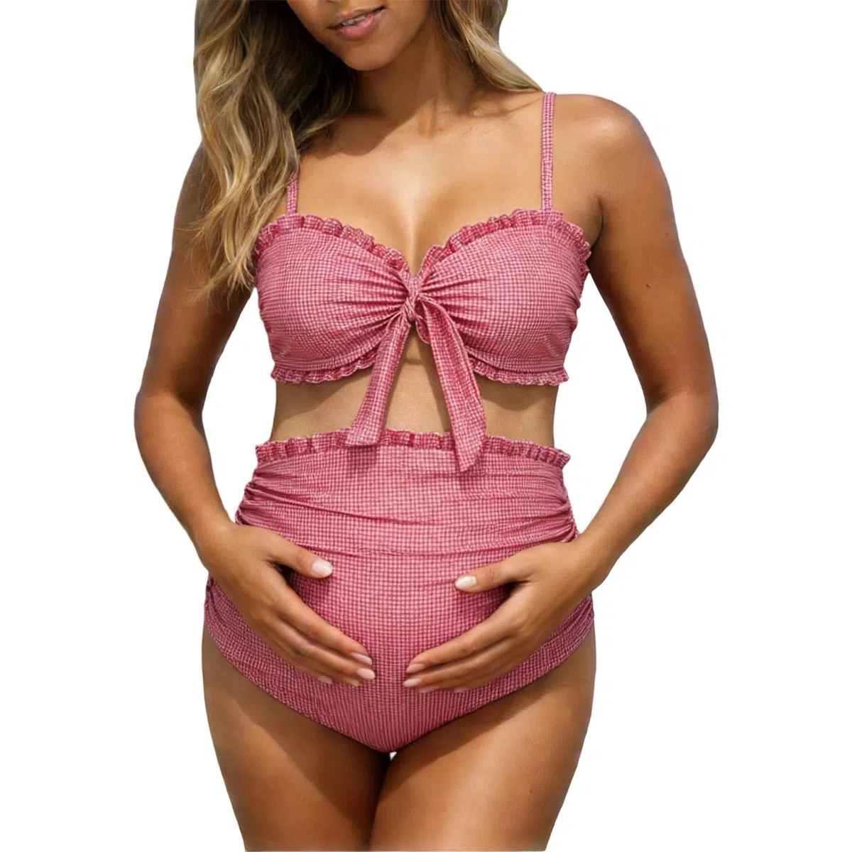 Traje de baño premamá de dos piezas con tirantes ajustables, bikini de cintura alta para playa, piscina, embarazo, natación, vacaciones de verano