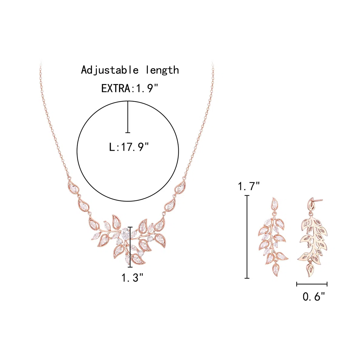 Juegos de Joyas de Mujer Conjunto de Joyería Racimo de Hojas Nupcial Cubic Circonia Collar Pendientes Colgantes