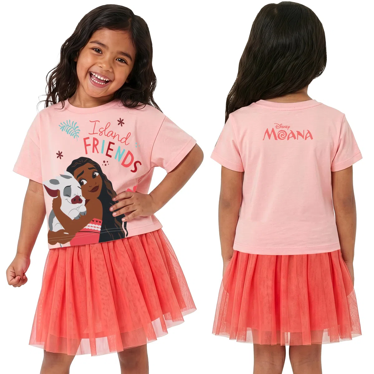 Disney Camiseta Niña Moana Con Pua, Conjunto Niña Con Camiseta Y Falda Tutu, Ropa Verano