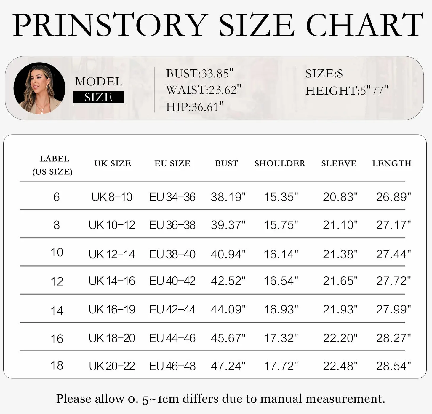 PrinStory Americana abierta para mujer, chaqueta de manga ajustable con botones y bolsillos