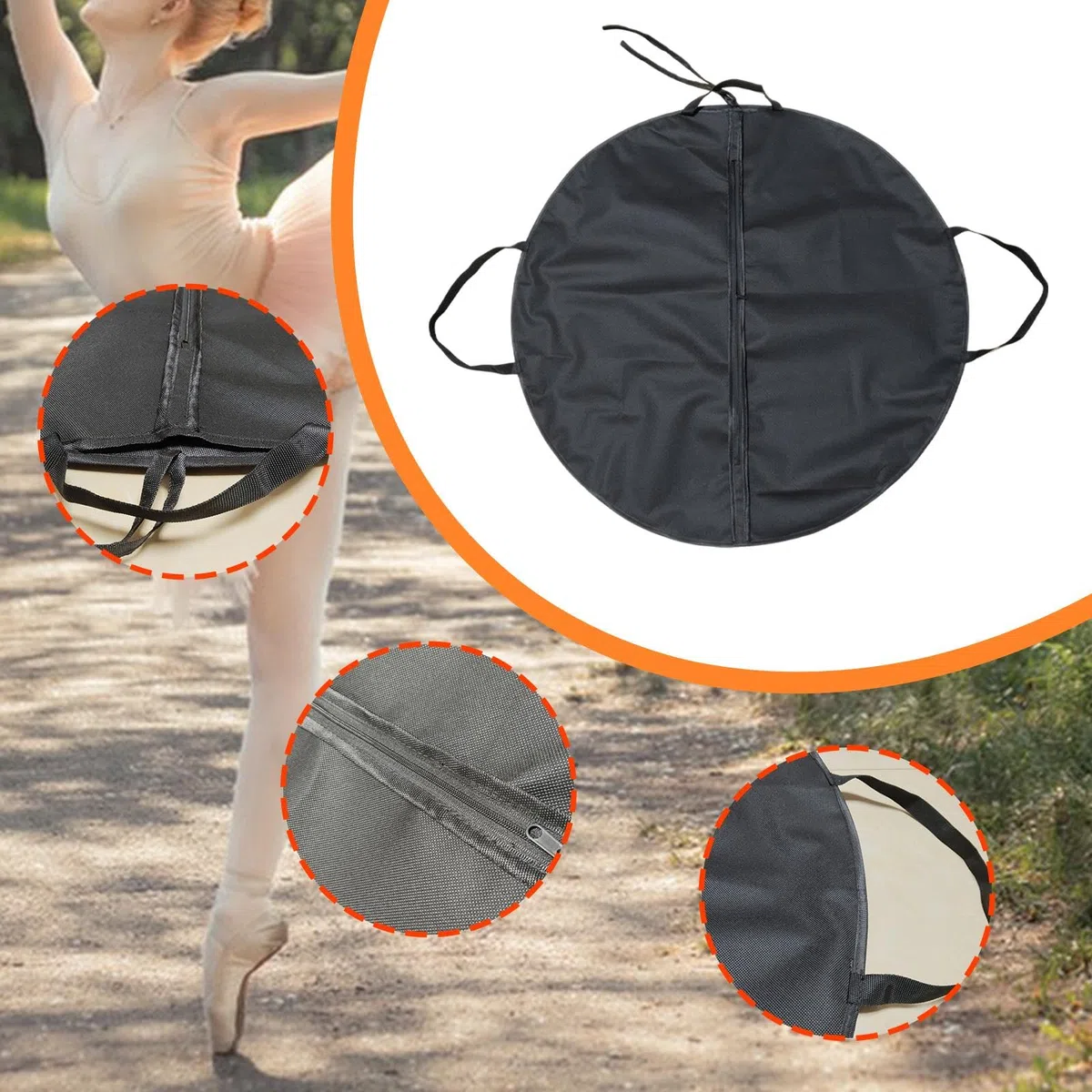 F Fityle Bolsa para Ropa Negra, Versátil y Resistente, Funda para Trajes de Danza con 2 Correas, Bolso Portátil para Organizar Faldas de Tutú y Bailarinas