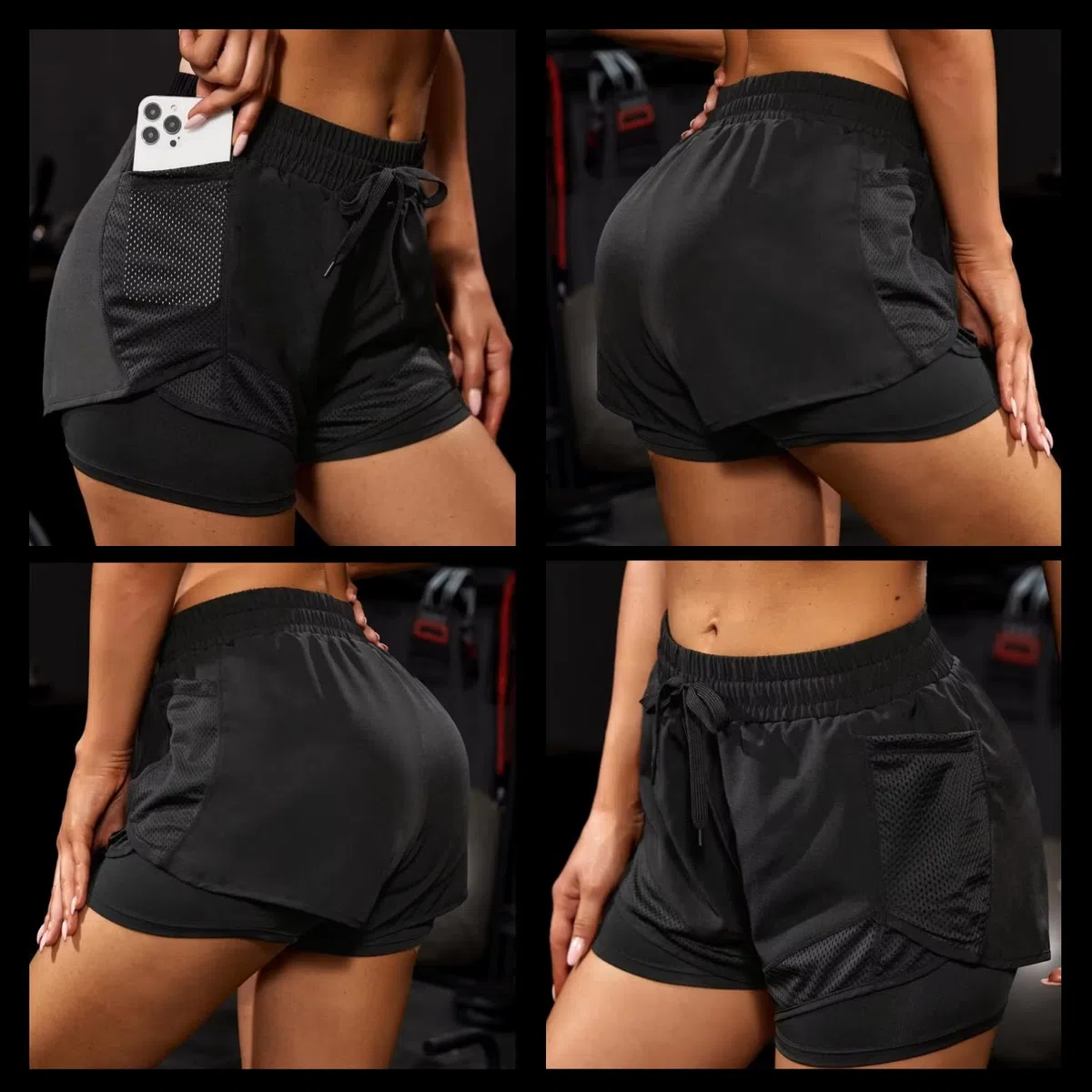 Genérico Pack de 2 Pantalones Cortos Deporte Mujer 2 en 1 con Legging Integrado Shorts Running Mujer Mallas Cortas Deportivas Fitness Yoga y Gimnasio