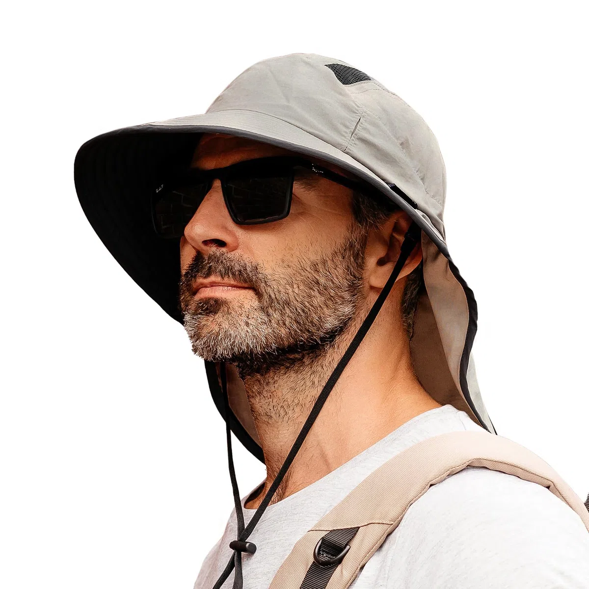 TOP-EX XL/XXL Unisex Sombrero de sol para hombre de ala ancha Sombrero de protección solar con protección para el cuello Soporte para gafas de sol al aire libre Safari Sombrero de verano impermeable y
