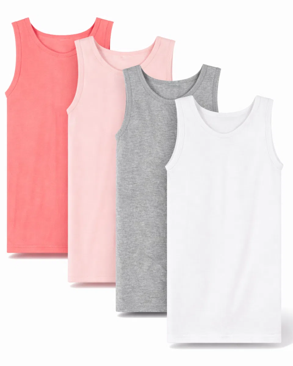 SES Pack de 4 camisetas interiores de algodón para niña